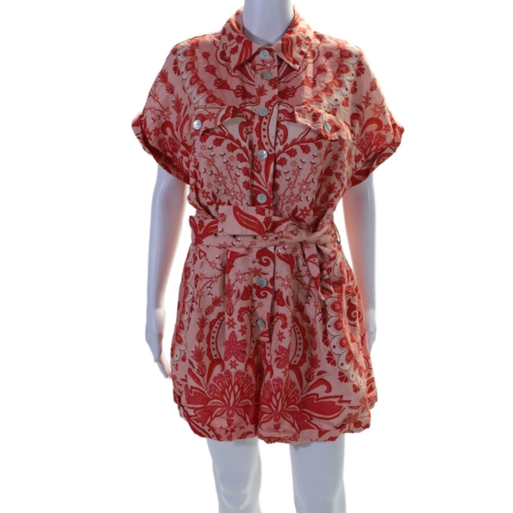 FARM Rio Red Linen Jaipur Romper Sz Small MSRP $198